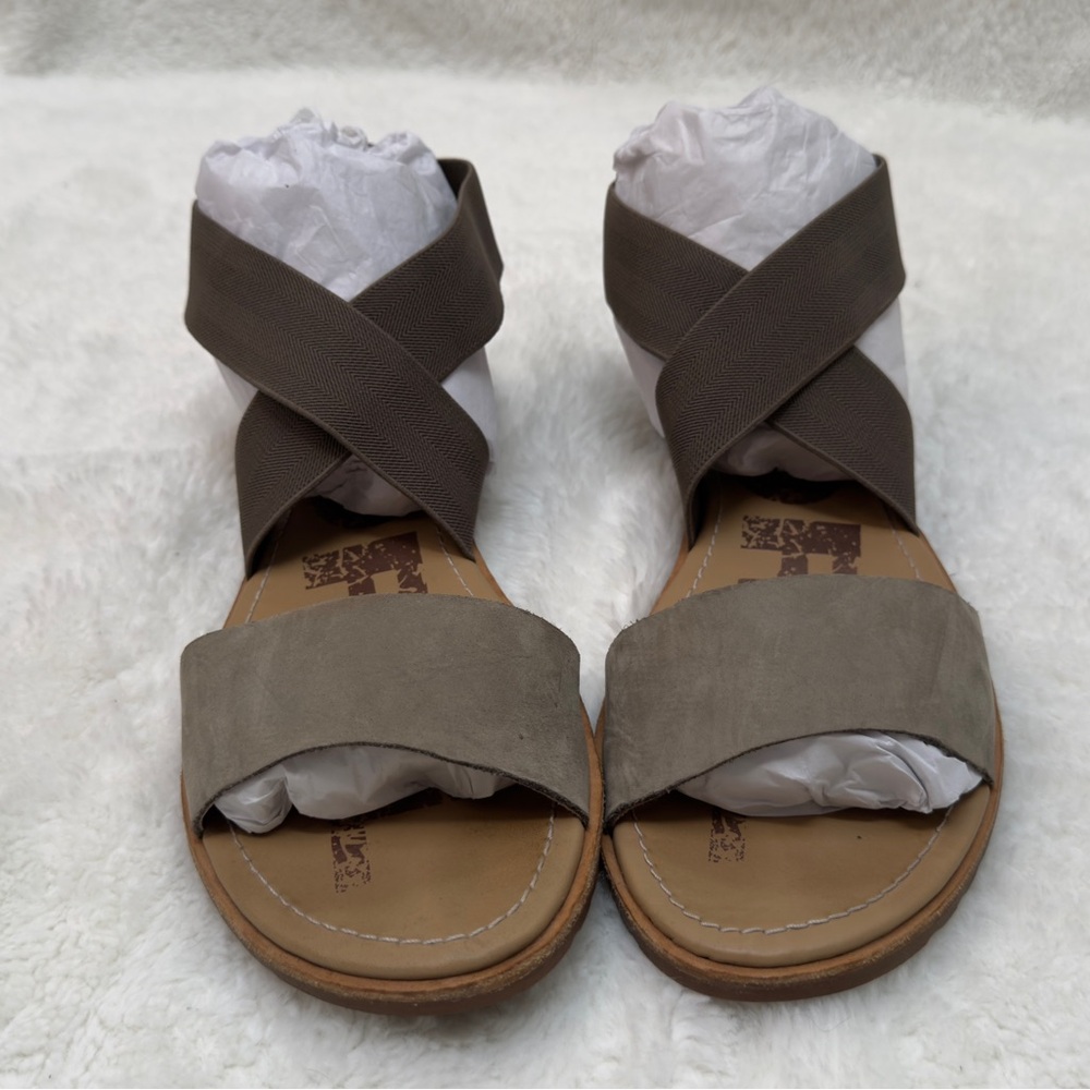 Sorel Ella Sage Green boho Strappy leather slip in sandals 9.5